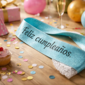 🎉🎂 Banda Corporal Feliz Cumpleaños Azul Claro🎀✨