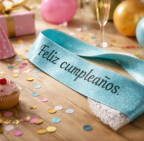 🎉🎂 Banda Corporal Feliz Cumpleaños Azul Claro🎀✨