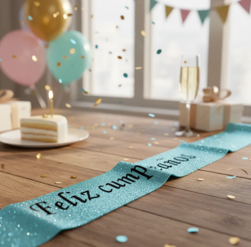 🎉🎂 Banda Corporal Feliz Cumpleaños Azul Claro🎀✨ - Image 7