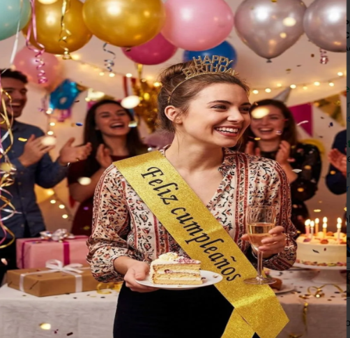 🎉🎂 Banda Corporal Feliz Cumpleaños Dorado🎀✨ - Image 11