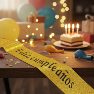 🎉🎂 Banda Corporal Feliz Cumpleaños Dorado🎀✨