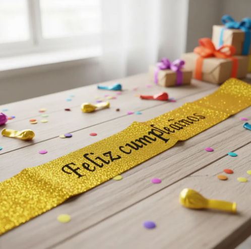🎉🎂 Banda Corporal Feliz Cumpleaños Dorado🎀✨ - Image 5