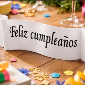 🎉🎂 Banda Corporal Feliz Cumpleaños Blanco🎀✨