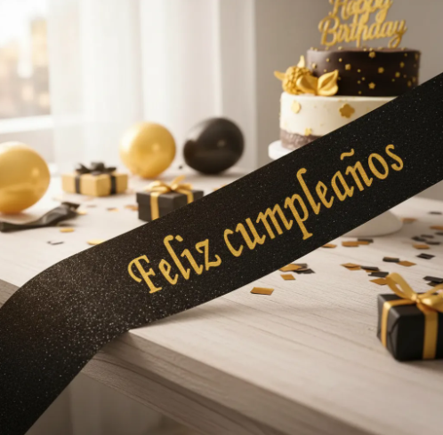 🎉🎂 Banda Corporal Feliz Cumpleaños Negra🎀✨ - Image 5