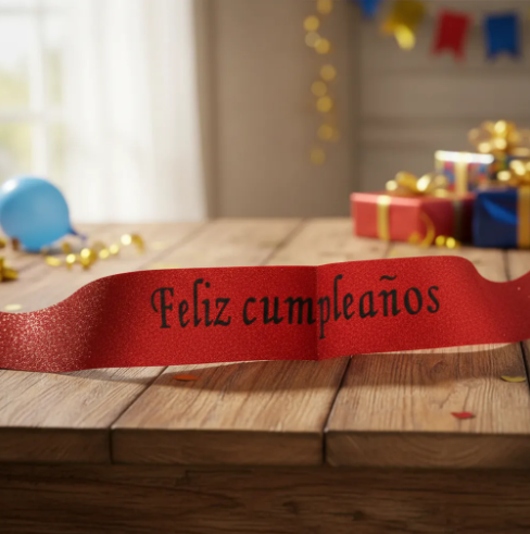 🎉🎂 Banda Corporal Feliz Cumpleaños Roja🎀✨