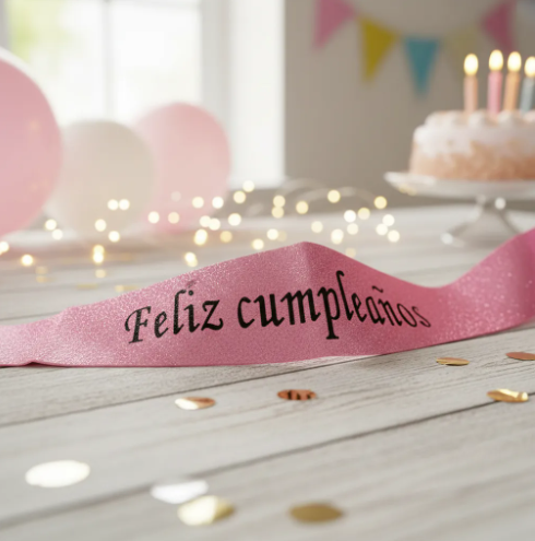 🎉🎂 Banda Corporal Feliz Cumpleaños Rosa🎀✨