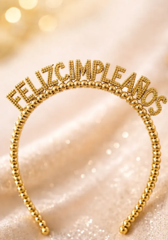 👑🎉 Tiara Feliz Cumpleaños Para Fiesta Dorada✨🎂