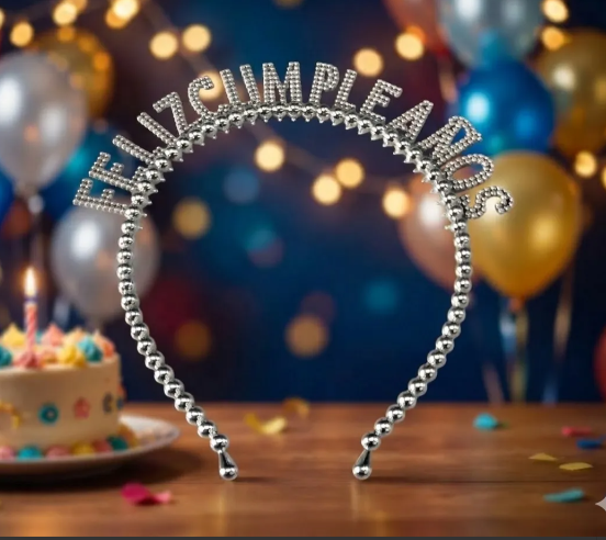 👑🎉 Tiara Feliz Cumpleaños Para Fiesta Plateada✨🎂