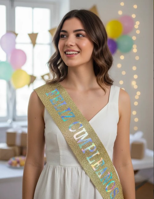 👑🎉 Banda y Diadema Feliz Cumpleaños Para Mujer Dorado 🎂✨ - Image 6