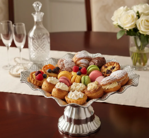 ✨🍬 Bandeja Dulcera Decorativa Cuadrada Ondulada Con Base Plateada🍫🏡 - Image 4