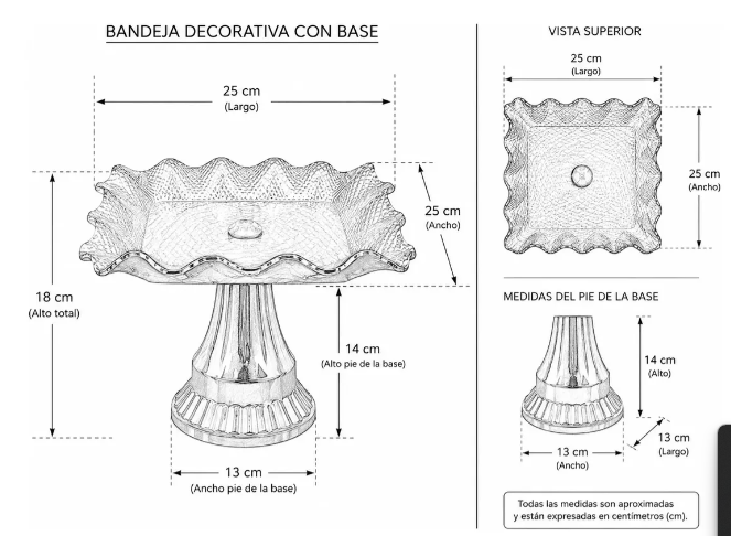 ✨🍬 Bandeja Dulcera Decorativa Cuadrada Ondulada Con Base Plateada🍫🏡 - Image 6