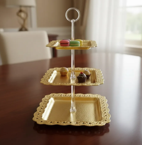 ✨🍰 Bandeja De 3 Niveles Para Pasabocas | Dorada🍓🥐 - Image 10