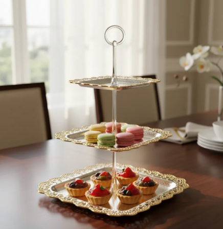 ✨🍰 Bandeja De 3 Niveles Para Pasabocas | Plateada🍓🥐 - Image 5
