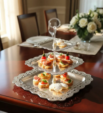 ✨🍰 Bandeja De 3 Niveles Para Pasabocas | Plateada🍓🥐 - Image 4