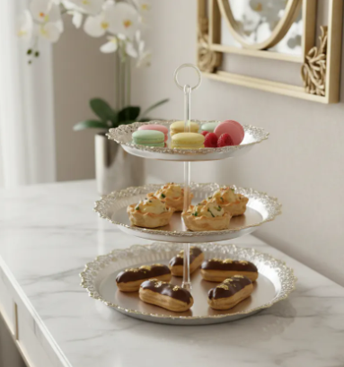 ✨🍰 Bandeja De 3 Niveles Para Pasabocas | Plateada🍓🥐 - Image 9