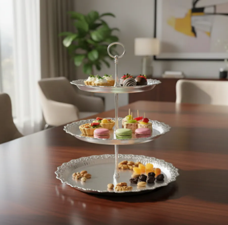 ✨🍰 Bandeja De 3 Niveles Para Pasabocas | Plateada🍓🥐 - Image 8