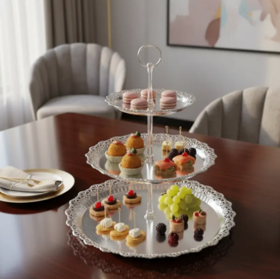 ✨🍰 Bandeja De 3 Niveles Para Pasabocas | Plateada🍓🥐 - Image 6