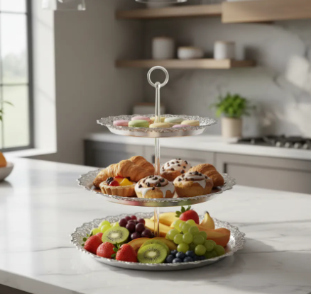 ✨🍰 Bandeja De 3 Niveles Para Pasabocas | Plateada🍓🥐 - Image 5