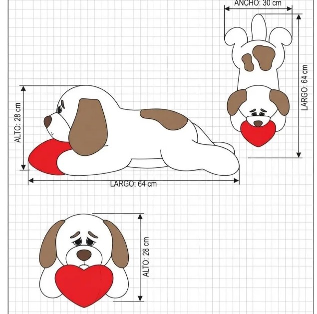 🐶❤️ PELUCHE PERRO ACOSTADO CON CORAZÓN ROJO Cafe Blanco❤️🐶 - Image 2