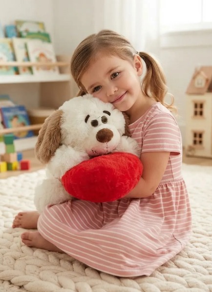 🐶❤️ PELUCHE PERRO ACOSTADO CON CORAZÓN ROJO Cafe Blanco❤️🐶 - Image 5