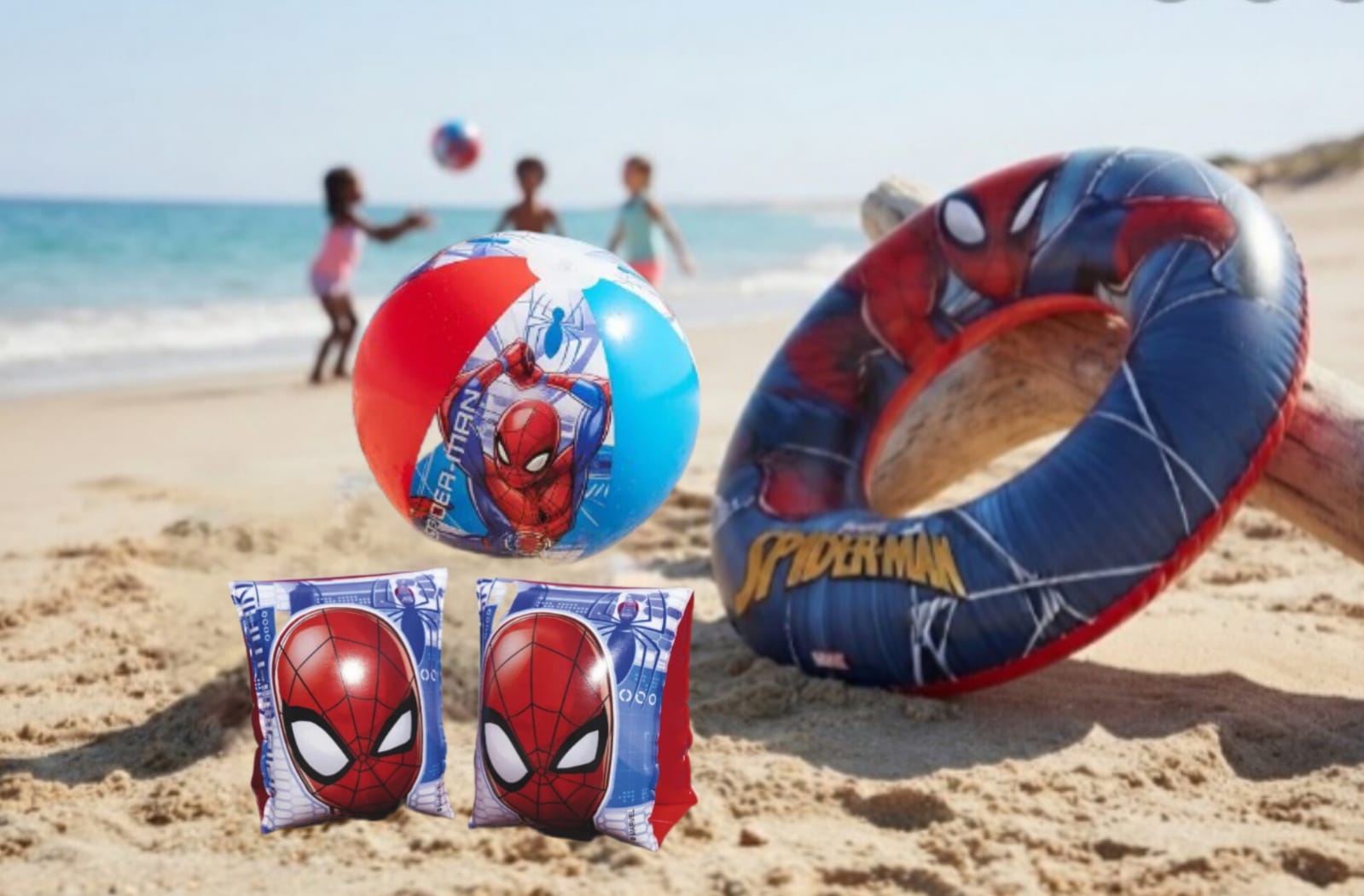 🌊☀️ COMBO 3 EN 1 BESTWAY – BRAZOS + ARO + PELOTA Spiderman🎈🏖️