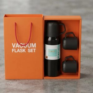 ☕🎁 SET TERMO BOTELLA TÉRMICA 500 ML + 3 POCILLOS – CAJA DE REGALO NEGRO✨