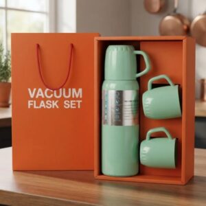 ☕🎁 SET TERMO BOTELLA TÉRMICA 500 ML + 3 POCILLOS – CAJA DE REGALO TURQUESA✨