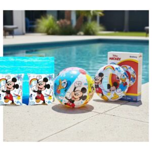 🌊☀️ COMBO 3 EN 1 BESTWAY – BRAZOS + ARO + PELOTA Mickey🎈🏖️