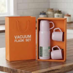 ☕🎁 SET TERMO BOTELLA TÉRMICA 500 ML + 3 POCILLOS – CAJA DE REGALO LILA✨