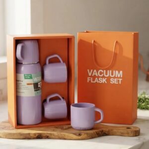 ☕🎁 SET TERMO BOTELLA TÉRMICA 500 ML + 3 POCILLOS – CAJA DE REGALO MORADO✨
