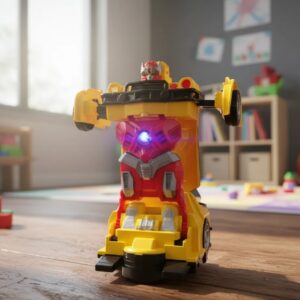 🤖🚗 Carro Robot Transformable Automático Con Luces Y Sonido Amarillo