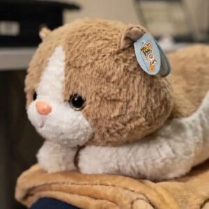 💖🐢🐱 Peluche Con Cobija Suave Y Acogedora 2 En 1Gato café Claro🐮🐺💖