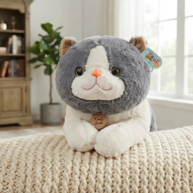💖🐢🐱 Peluche Con Cobija Suave Y Acogedora 2 En 1Gato Gris🐮🐺💖 - Image 5