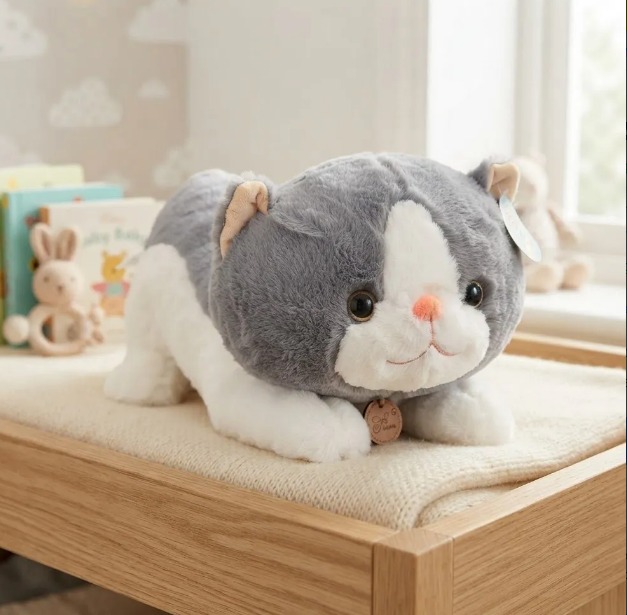 💖🐢🐱 Peluche Con Cobija Suave Y Acogedora 2 En 1Gato Gris🐮🐺💖 - Image 4