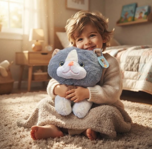 💖🐢🐱 Peluche Con Cobija Suave Y Acogedora 2 En 1Gato Gris🐮🐺💖 - Image 3