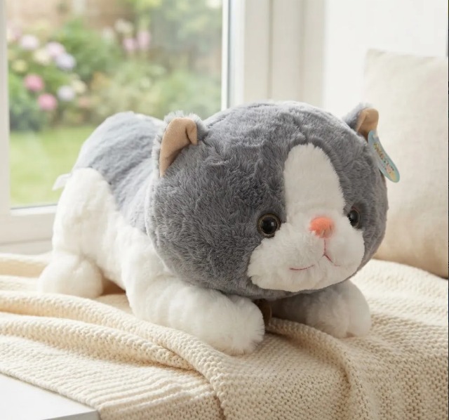 💖🐢🐱 Peluche Con Cobija Suave Y Acogedora 2 En 1Gato Gris🐮🐺💖 - Image 2