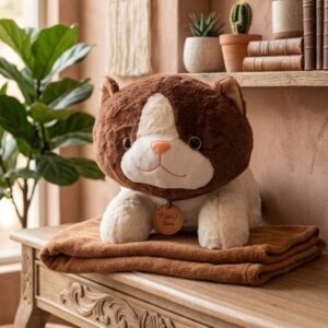 💖🐢🐱 Peluche Con Cobija Suave Y Acogedora 2 En 1Gato Cafe Oscuro🐮🐺💖