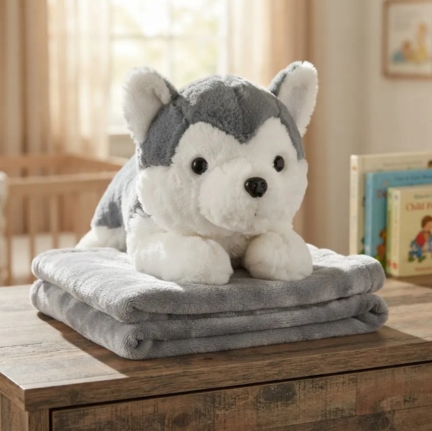 💖🐢🐱 Peluche Con Cobija Suave Y Acogedora 2 En 1 Lobo🐮🐺💖