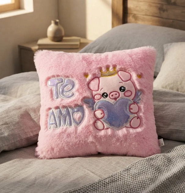 🐷💗 Cojín Decorativo Rosado Cerdito Peluche Suave Te Amo✨🎀