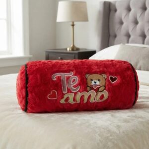 ❤️🐼 Cojín Cilíndrico Rojo Decorativo Con Mensajes Bordados Te Amo🧸✨