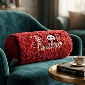 ❤️🐼 Cojín Cilíndrico Rojo Decorativo Con Mensajes Bordados Te Quiero🧸✨