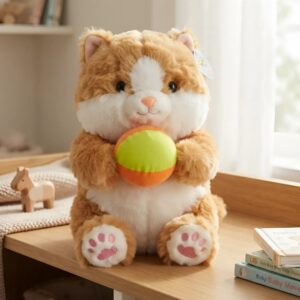 🐱⚽ Peluche Gato Con Pelota De Colores 30 cm Amarillo🌈✨