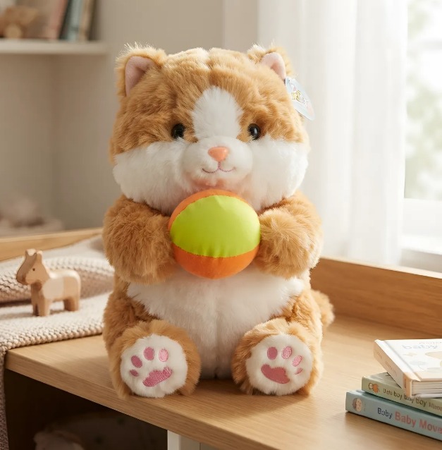 🐱⚽ Peluche Gato Con Pelota De Colores 30 cm Amarillo🌈✨