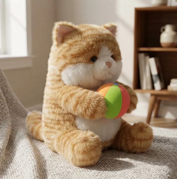 🐱⚽ Peluche Gato Con Pelota De Colores 30 cm Amarillo🌈✨ - Image 2