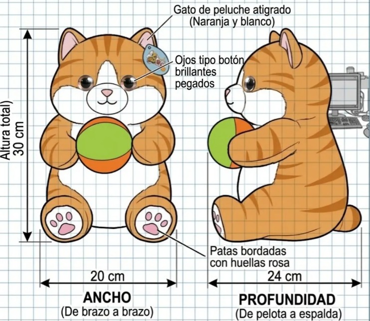 🐱⚽ Peluche Gato Con Pelota De Colores 30 cm Amarillo🌈✨ - Image 3