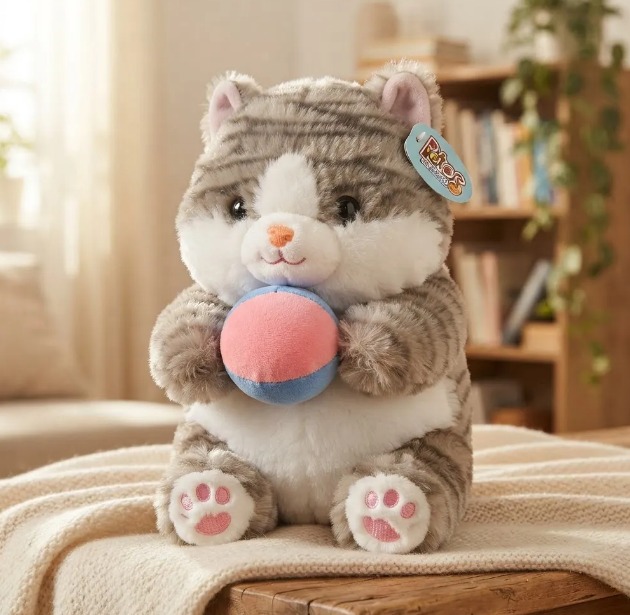 🐱⚽ Peluche Gato Con Pelota De Colores 30 cm Gris🌈✨ - Image 7