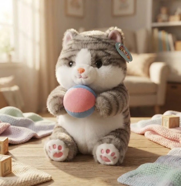 🐱⚽ Peluche Gato Con Pelota De Colores 30 cm Gris🌈✨ - Image 3