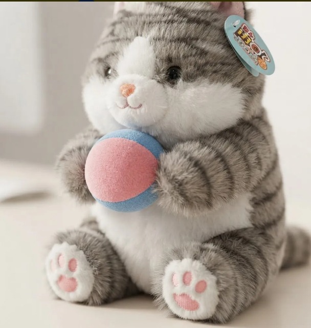 🐱⚽ Peluche Gato Con Pelota De Colores 30 cm Gris🌈✨ - Image 2