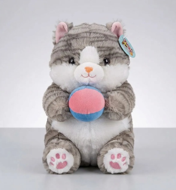 🐱⚽ Peluche Gato Con Pelota De Colores 30 cm Gris🌈✨