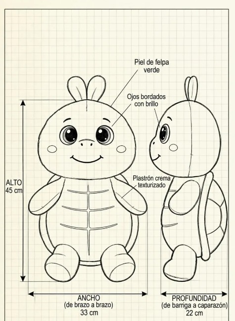 🐢💚Peluche Tortuga Verde Con Beige Ojos Grandes 45cm🐢✨ - Image 5